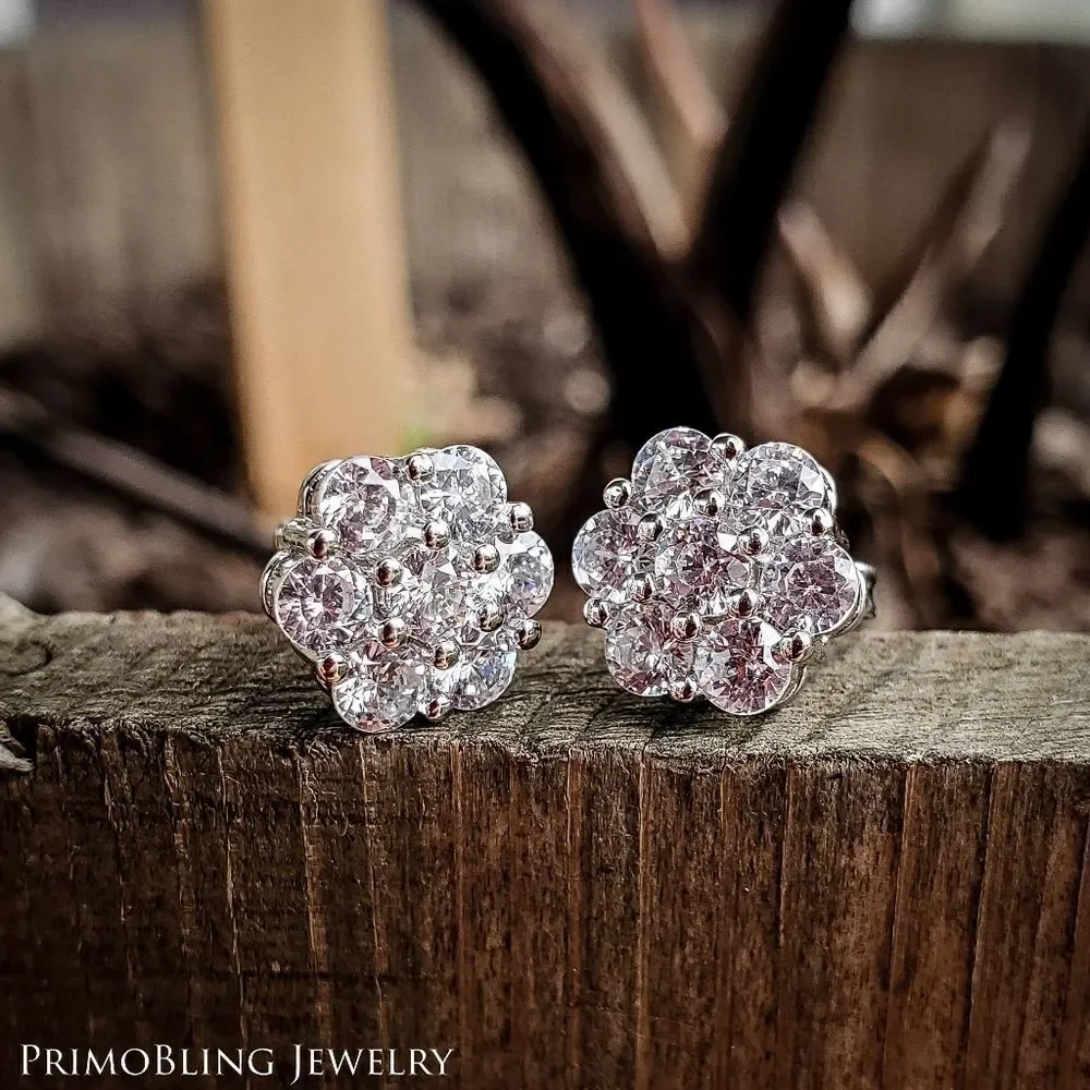 Silver Diamond Cluster Earrings